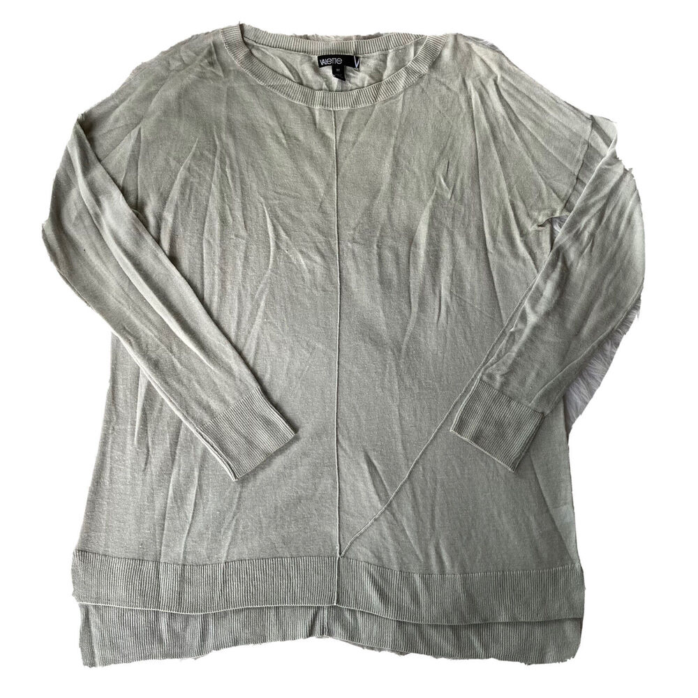 Valette Sweater Sz M Wool Gray Oversize Fashionable Top Side Slit Casual Womens